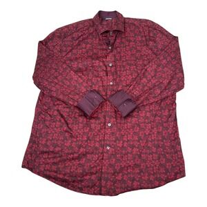 Murano Liquid Luxury Floral Button Down Shirt Long Sleeve Work Weekend Red XL